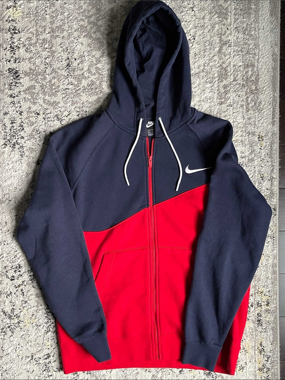 Nike Colorblock Hooded Zip Jacket - Navy & Red